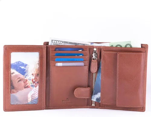 Miniatura 4 de Billetera de cuero para hombre con cierre de moneda con cierre RFID, Bugatti Bronceado, Cartera de cuero para hombre de tamaño completo