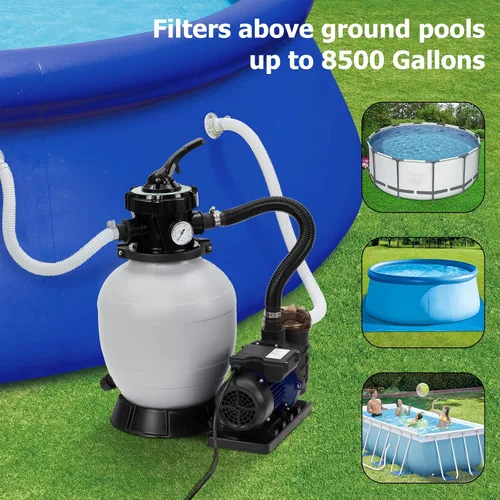 Miniatura 6 de Bomba de filtro de arena de 13 pulgadas, filtro de arena de piscina de 3434 GPH de 3/4 HP para piscinas sobre el suelo y enterradas de hasta 8500