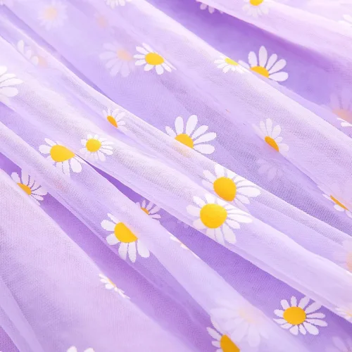 Miniatura 5 de Vestidos casuales de cumpleaños para niñas, vestidos de fiesta floral, margarita, sin mangas, 1-6 años, tul para playa (morado, 5-6 años)