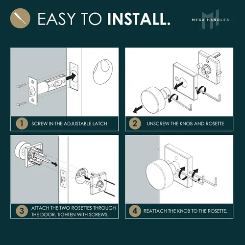 Miniatura 5 de Mega Handles SUANA - Pomo de puerta de privacidad para pasillo, armario y baño, perillas de puerta reversibles de diseño resistente, se adapta a