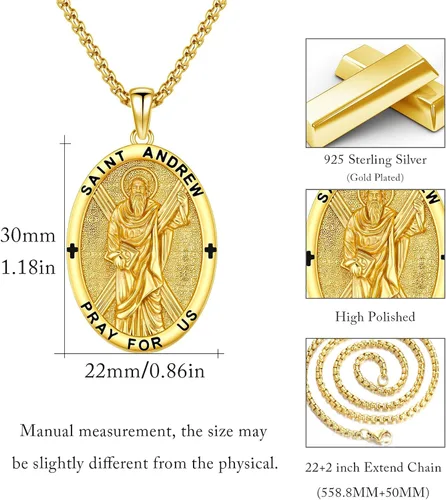 Miniatura 379 de Collar con colgante de plata de ley 925 con medalla de San Patrón, joyería religiosa para hombres y mujeres, con cadena de acero inoxidable 316L