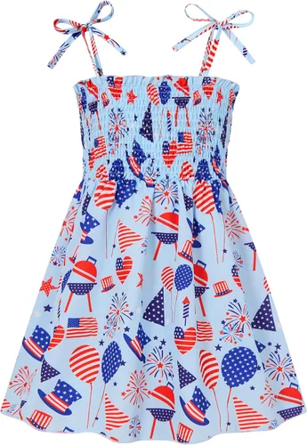 Miniatura 12 de Vieille Vestido de verano para niñas pequeñas, vestido de verano con tirantes delgados, vestido de princesa estampado floral, vestido casual