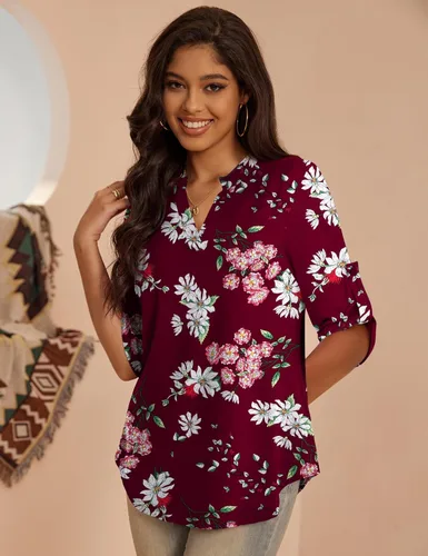 Miniatura 4 de a.Jesdani - Blusas de manga 34 que se enrollan, con cuello en V, diseño tipo túnica, talla extragrande para mujer