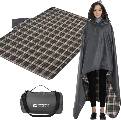 Miniatura 14 de DUKUSEEK - Manta de camping portátil para exteriores con capucha, manta grande plegable para mochileros con capucha para estadios, edredón ligero