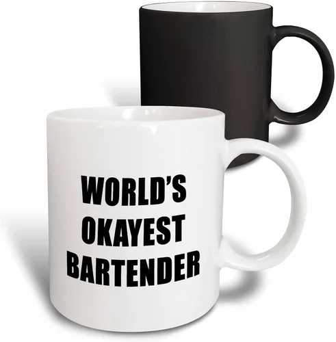 Miniatura 13 de 3dRose WORLDS OKAYEST BARTENDER - Taza de dos tonos (15 onzas), color negro
