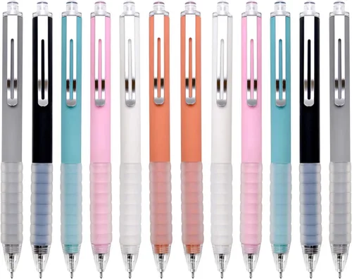 Linbsunne Bolígrafos de punta media de 0.039 in de tinta negra con agarre súper suave para hombres y mujeres, bolígrafos retráctiles de oficina 12
