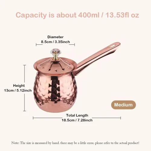 Miniatura 2 de Cafetera turca, decantador de café expreso de acero inoxidable, capacidad de 13.5 onzas, olla de leche más cálida, cafetera árabe griega, cafetera