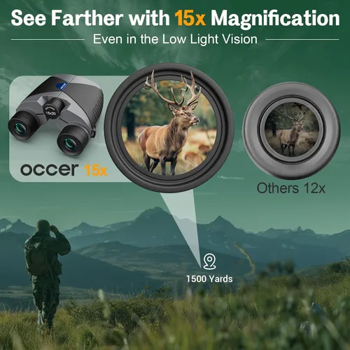 Miniatura 2 de 15x30 Binoculares compactos para adultos y niños - Occer Binoculares de gran vista de alta potencia para observación de aves - Prismáticos ligeros