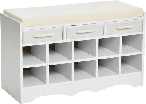 Miniatura 13 de Household Essentials Banco de zapatos de entrada con 10 cubículos, acabado de madera de fresno
