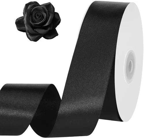 woric - Cinta negra de satén negro de 120 yardas de 1-1/2 pulgadas para envolver regalos, ramo de flores, lazos, serpentinas, fiestas, día del