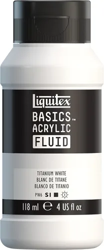 Liquitex BASICS Pintura Acrílica Fluida, Botella de 118ml (4 oz), Blanco Titanio Titanio Blanco