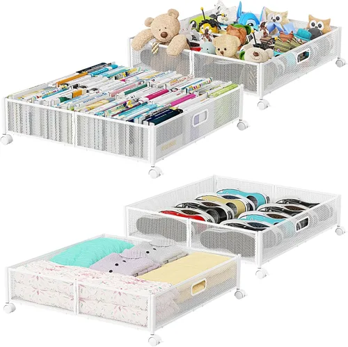 Miniatura 17 de Contenedor de Almacenamiento Debajo de la Cama con Ruedas, Organizador de Cajones de Almacenamiento para Zapatos Debajo de la Cama, Contenedores