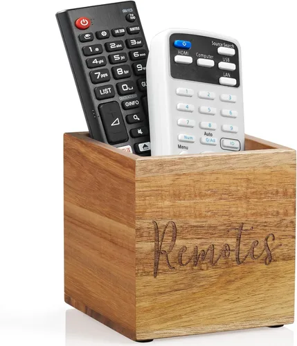 DRASTAR Acacia Soporte para control remoto, soporte remoto de TV de madera, pequeño organizador de almacenamiento remoto, organizador de control