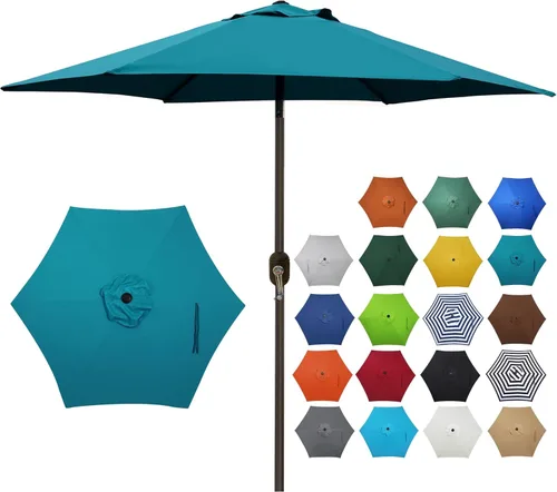 Miniatura 12 de Blissun sombrilla de patio de 7.5 pies, sombrilla de jardín, sombrilla de mercado al aire libre con botón de inclinación y manivela, gris oscuro