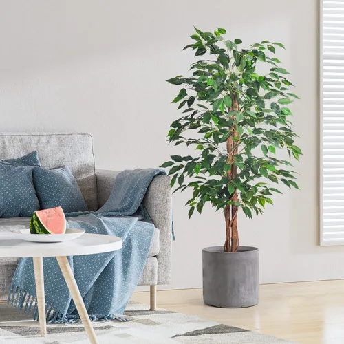 Miniatura 6 de HAIHONG Paquete de 2 ficus artificiales de 4 pies, plantas falsas con maceta de plástico resistente, árboles de ficus artificiales para el hogar
