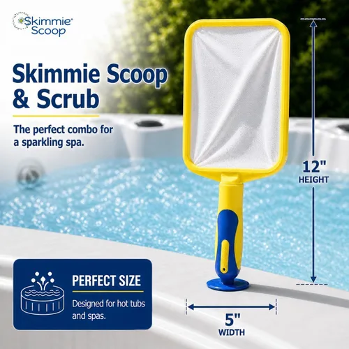 Miniatura 5 de The Skimmie Scoop - Espumador de mano patentado con red de malla fina para spa, bañera de hidromasaje, inmersión fría y limpieza de piscinas Amarillo