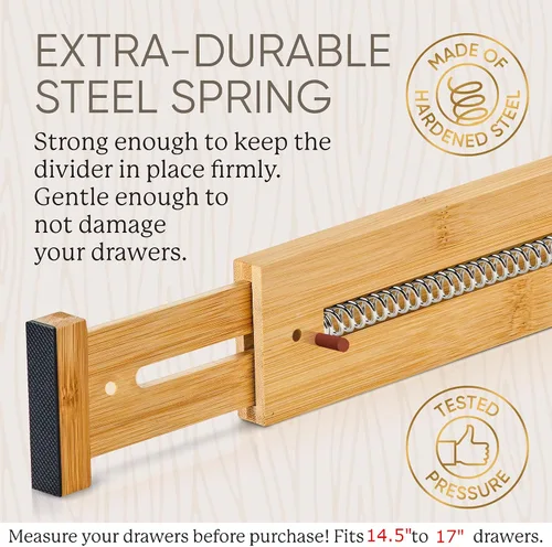 Miniatura 7 de Night Tree Separadores de cajones de bambú expandibles, organizadores de madera con resorte para ropa, utensilios de cocina, baño y cajones