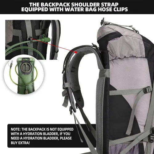 Miniatura 3 de King'sGuard Mochila de senderismo de 70L con cubierta de lluvia, mochila de viaje impermeable ligera para acampar, mochila grande Negro
