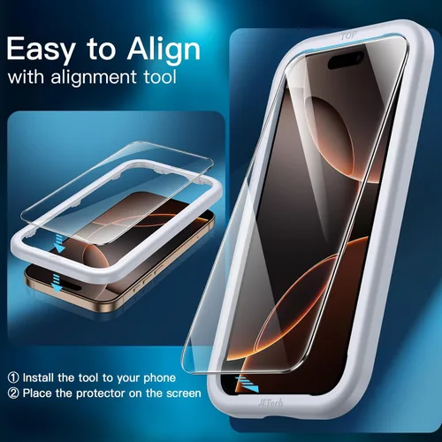 Miniatura 4 de JETech - Protector de pantalla para iPhone 16 Pro Max de 6.9 pulgadas, película de vidrio templado con herramienta de fácil instalación, compatible
