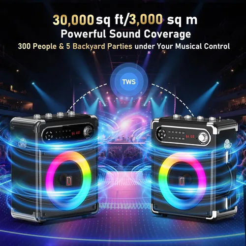 Miniatura 2 de Máquina de karaoke con 2 micrófonos inalámbricos, woofer mejorado de 6.5 pulgadas y tweeter de 2 pulgadas: altavoz de karaoke portátil Bluetooth