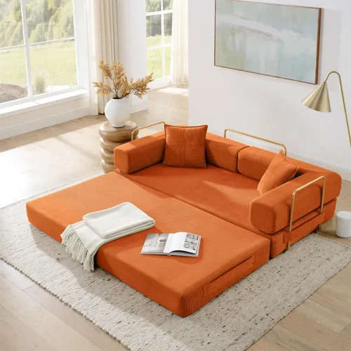 Sofá cama plegable convertible 4 en 1, sofá sin hueso de 78 pulgadas con marco de forma fija, sofá biplaza de pana con cama extraíble, sofá de