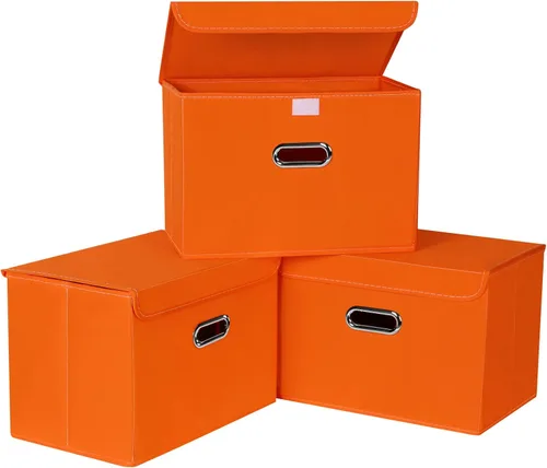 Miniatura 18 de Paquete de 1 Contenedores de Almacenamiento Plegables Grandes con Tapas, Cubos Organizadores de Almacenamiento de Tela para Estantes, Armario