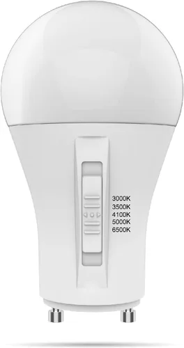 Goodlite Bombilla LED A19 base GU24, 5 colores seleccionables 3000K-3500K-4100K-5000K-6500K, 800 lúmenes, 9 vatios (equivalente a 60 W), alto CRI,