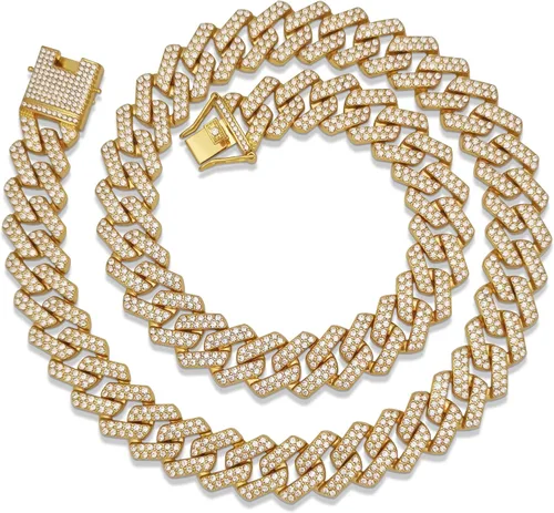 Cadena de eslabones cubanos para hombre, cadena cubana de 0.78 pulgadas, aleación de zinc, AAA+, collar de diamantes de imitación, Zinc, cristal