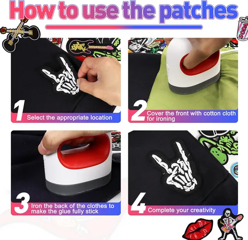 Miniatura 4 de Meneng Parches bordados para planchar con apliques: 30 piezas surtidas Cool Punk bordado bordado cosido parche para chaquetas ropa