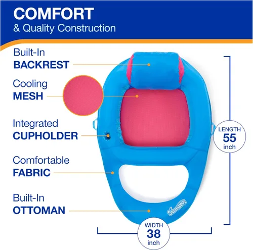 Miniatura 3 de SwimWays Spring Float - Tumbona reclinable prémium para piscina, flotadores inflables para adultos con inflado rápido para edades de 15 años