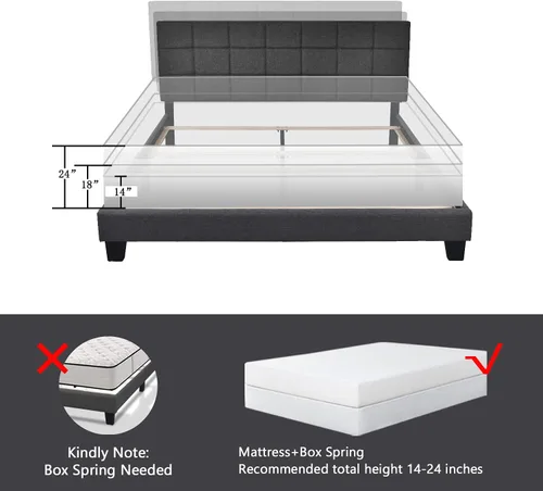 Miniatura 7 de Allewie - Base de cama de tamaño matrimonial con paneles, cabecera ajustable para perfil alto/tapizada en tela/cabecera acolchada cosida