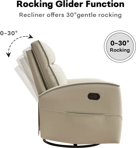 Miniatura 4 de HAOMARKETS Silla reclinable basculante giratoria, sillón reclinable manual de imitación de cuero para adultos, sofá reclinable para cuarto del bebé