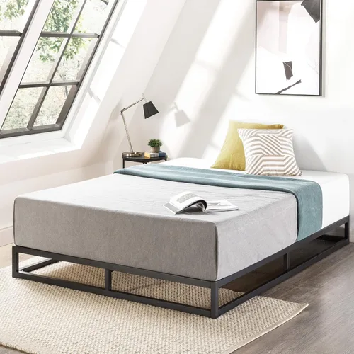 Mellow - Marco de cama con plataforma de metal, perfil bajo de 6 pulgadas, Metal, Negro