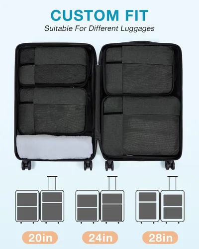 Miniatura 17 de BAGSMART Juego de 6 cubos de embalaje de compresión para maletas, cubos de viaje de compresión y organizador de maletas para empacar con bolsa