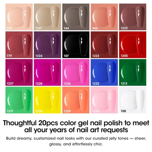 Miniatura 2 de Gellen HEMA TMPTA TPO - Juego de 24 esmaltes de uñas de gel, 20 colores de esmalte de gel con capa base y capa superior mate brillante de ojo