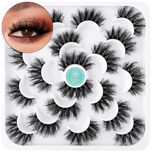 Miniatura 9 de DYSILK - 10 pares de pestañas de visón 6D, pestañas postizas dramáticas de volumen grueso pestañas postizas naturales suaves extensión maquillaje