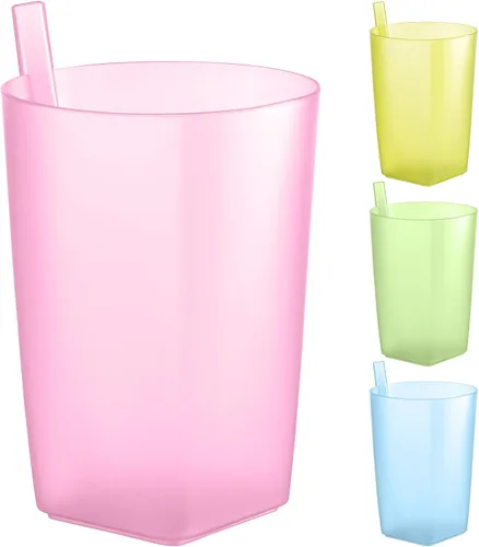 Miniatura 7 de EXCEART Vasos para sorber de color caramelo para niños, paquete de 4 vasos con pajita para niños pequeños, vasos de agua reutilizables de gran