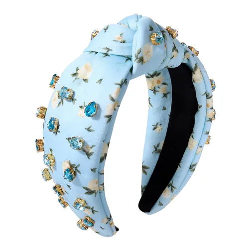 Miniatura 14 de Diademas anudadas con perlas para mujer, diademas de flores impresas con diamantes de imitación, diademas anudadas de cristal, cuentas brillantes