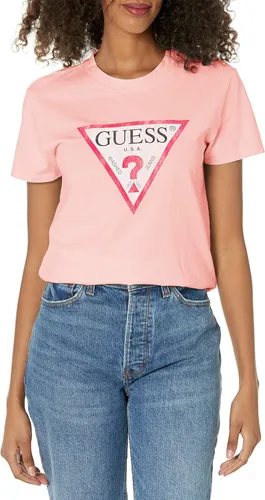 GUESS Camiseta de manga corta con logotipo de ajuste clásico para mujer