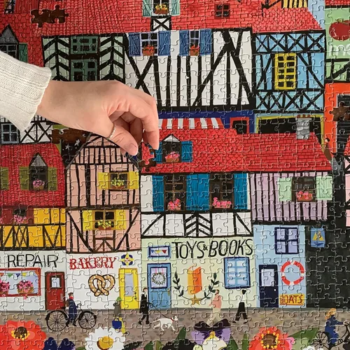 Miniatura 5 de eeBoo: Piece and Love Whimsical Village - Rompecabezas cuadrado de 1000 piezas para adultos y familias, incluye piezas brillantes y resistentes