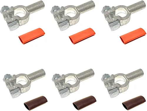 Miniatura 4 de 1 par de calibre 2/0 Conectores de terminal de cable de batería de poste superior, positivo y negativo (+/-) de cobre puro + tubo termorretráctil