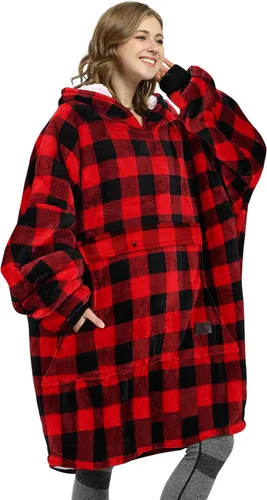 Miniatura 45 de Catalonia Sudadera extragrande tipo manta con capucha, sudadera de sherpa portátil para adultos, hombres y mujeres