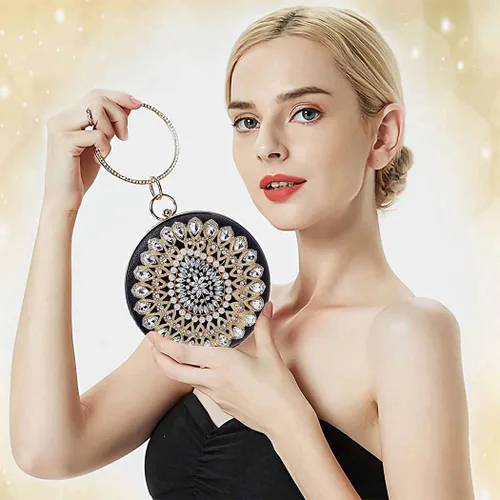 Miniatura 6 de Yokawe - Bolso de mano con diamantes de imitación para mujer, con purpurina y cristal