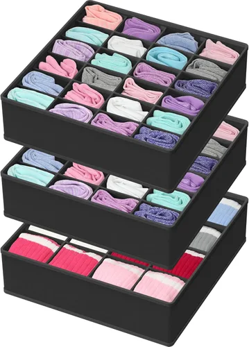 Simple Houseware Organizador de Cajón de Calcetines para Cómoda/Armario/Dormitorio, Paquete de 3, Negro