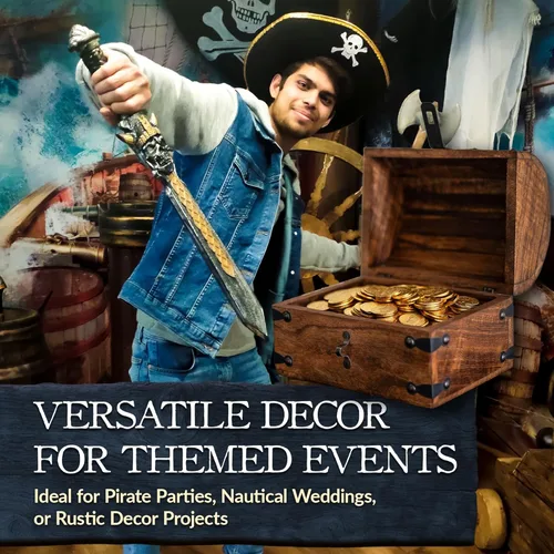 Miniatura 6 de Nautical Cove - Cofre del tesoro pirata con cerradura de hierro y llave de esqueleto, caja de almacenamiento y decoración (S, 8 x 6 x 6)