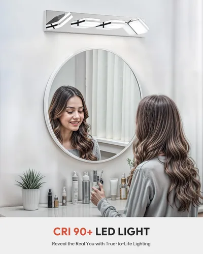 Miniatura 5 de VONLUCE Lámpara de tocador de baño, 3 luces LED modernas de tocador, luz de baño ajustable 3CCT con función de memoria, pantallas giratorias