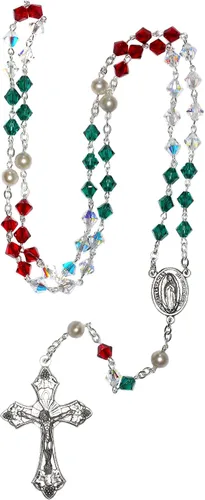 Miniatura 2 de Rosario de oración católica hecho con piedras preciosas, cristal austriaco o vidrio Incluye bolsa de rosario, folleto Cómo rezar el rosario y mes