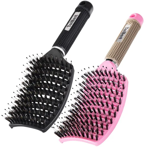 Miniatura 10 de Juego de cepillos de cerdas de jabalí – Cepillo desenredante para cabello seco, húmedo para cabello fino, grueso y rizado, cepillo de pelo curvado