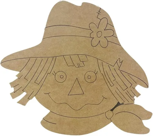 Cabeza de espantapájaros, forma de otoño, manualidades de otoño para niños, corte de madera sin terminar, pintura por línea, Build-A-Cross