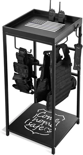 Miniatura 11 de Police Gear Stand, Police Hanger, Tactical Duty Gear Rack with 3 Hooks, Free-Standing All Iron Frame Police Gift Decor with Flag, Black, Come Home